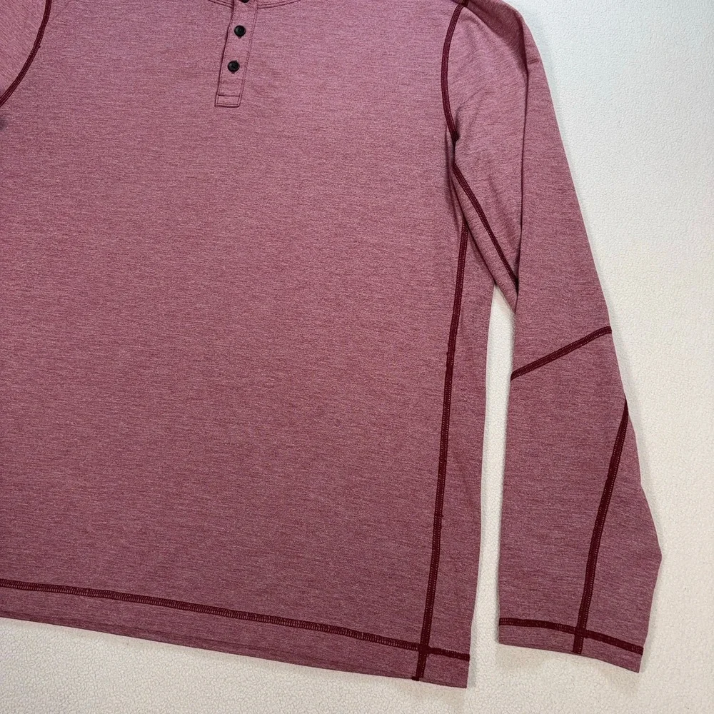 Lululemon T.H.E. HenleyShirt Men's 2XL* Heathered Rosewood Red Logo *SMALL HOLE* - Picture 4 of 16